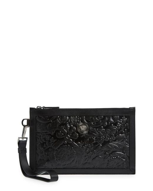 Versace Barocco Embossed Calfskin Leather Zip Pouch