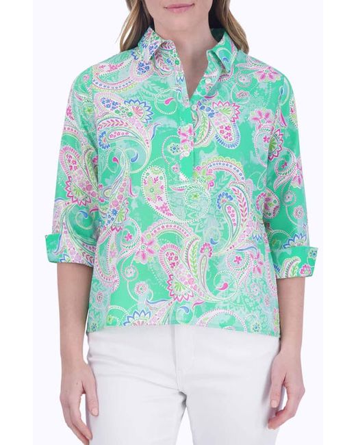 Foxcroft Therese Paisley Non-Iron High-Low Button-Up Shirt