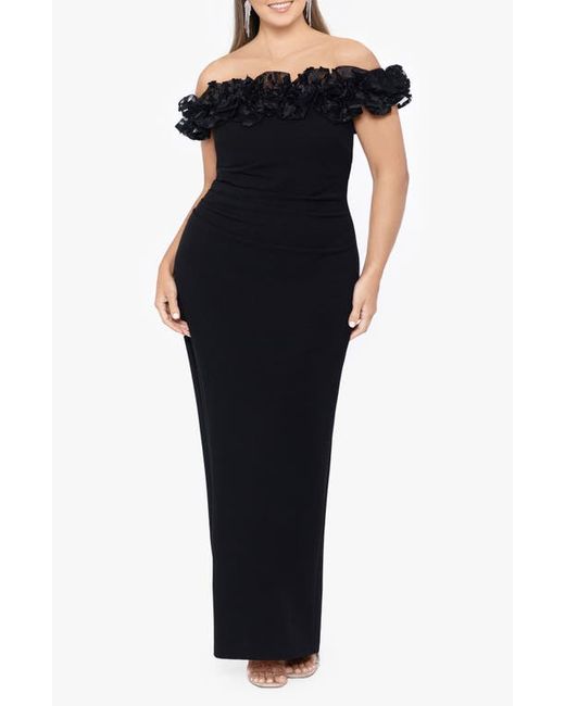 Xscape Ruffle Off the Shoulder Crepe Gown