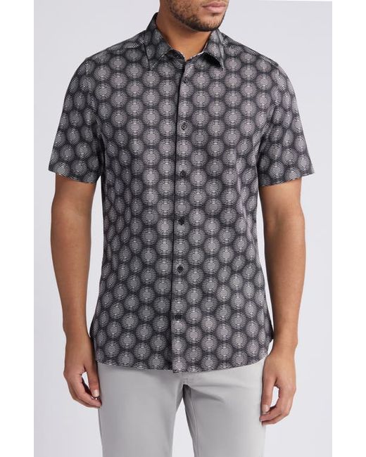Ted Baker London Pearsho Slim Fit Print Short Sleeve Stretch Cotton Button-Up Shirt