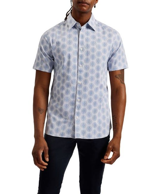 Ted Baker London Pearsho Slim Fit Print Short Sleeve Stretch Cotton Button-Up Shirt