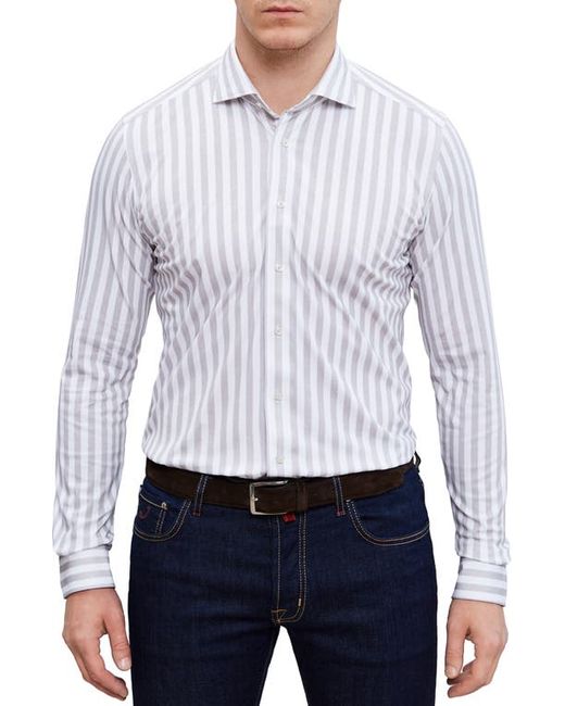 Emanuel Berg 4Flex Modern Fit Stripe Knit Button-Up Shirt