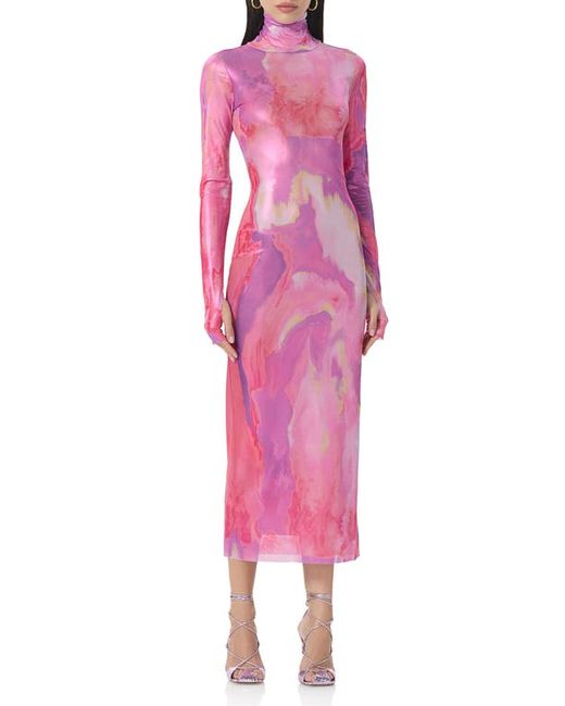 Afrm Shailene Foil Long Sleeve Body-Con Midi Dress