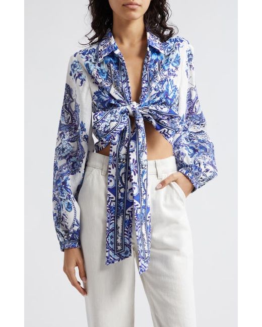 Camilla Glaze Graze Print Tie Front Silk Crepe Crop Shirt