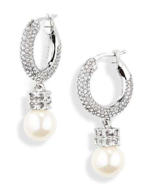 Givenchy Imitation Pearl Crystal Hoop Earrings Off White/Silvery
