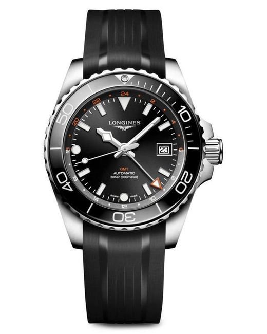 Longines HydroConquest GMT Automatic Rubber Strap Watch 41mm