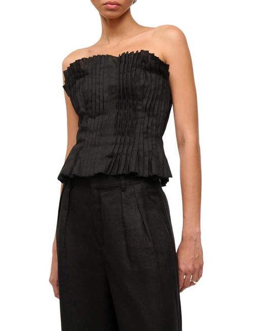 Staud Parma Pleated Strapless Linen Top
