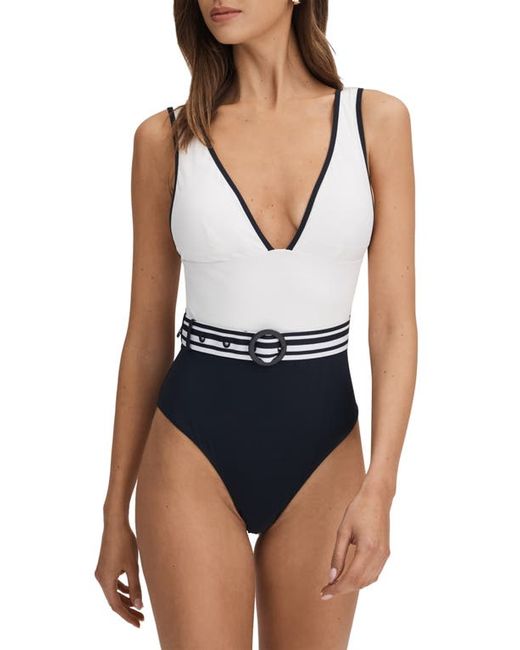 Reiss Willow Belted One-Piece Swimsuit White/Navy