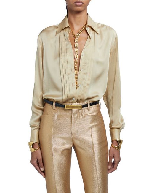 Tom Ford Pleated Plastron Silk Charmeuse Button-Up Shirt