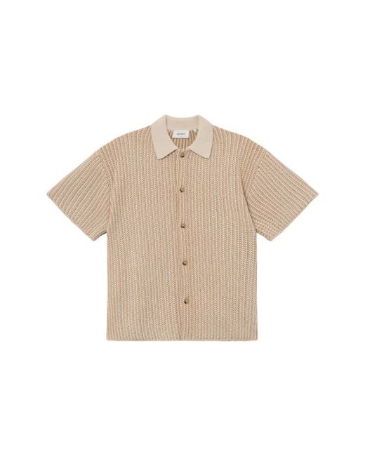 Les Deux Easton Short Sleeve Button-Up Sweater Camel/Ivory