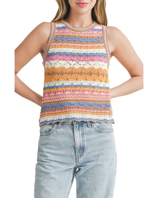 All In Favor Stripe Mixed Stitch Sleeveless Sweater Pink/Mustard/Blue Combo