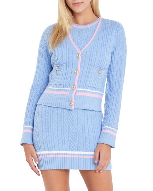 English Factory Stripe Trim Cable Knit Cardigan