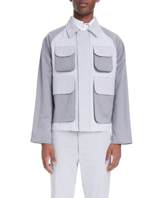 Thom Browne Relaxed Stripe Crop Cotton Field Jacket
