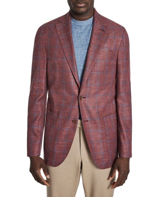 Jack Victor Hampton Windowpane Stretch Slub Wool Silk Blend Sport Coat