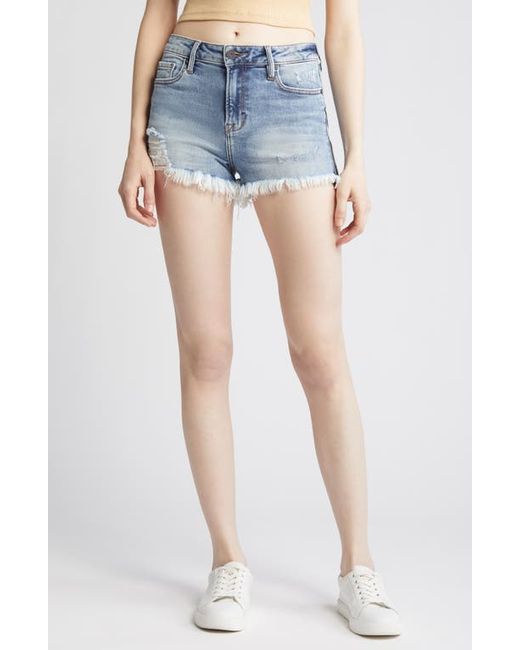 Hidden Jeans Distressed Side Zip Fringe Denim Shorts