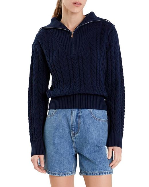 English Factory Quarter Zip Cable Knit Cotton Sweater