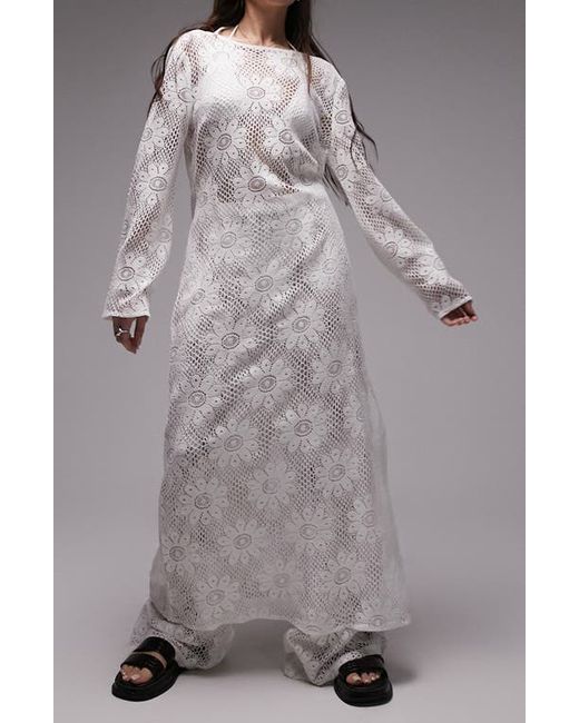 TopShop Long Sleeve Floral Lace Cover-Up Maxi Dress