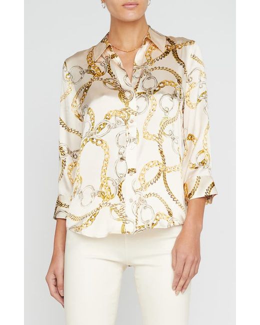 L'agence Dani Chain Print Silk Button-Up Shirt