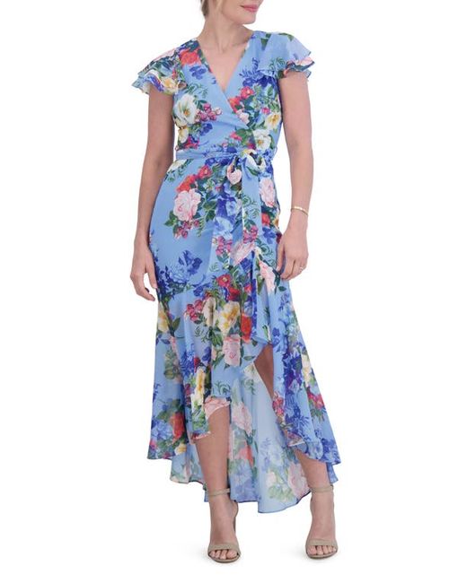 Eliza J Floral Double Flutter Sleeve High-Low Dress