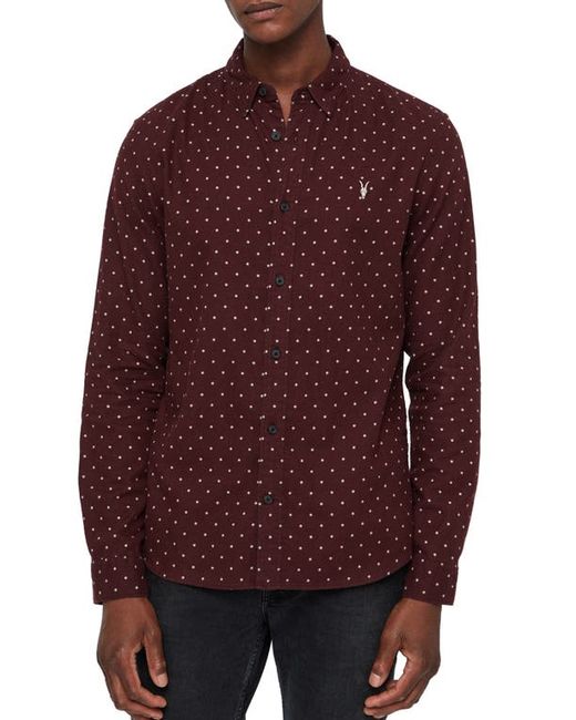 AllSaints Bethel Slim Fit Dot Flannel Shirt Dark Rust/Ecru