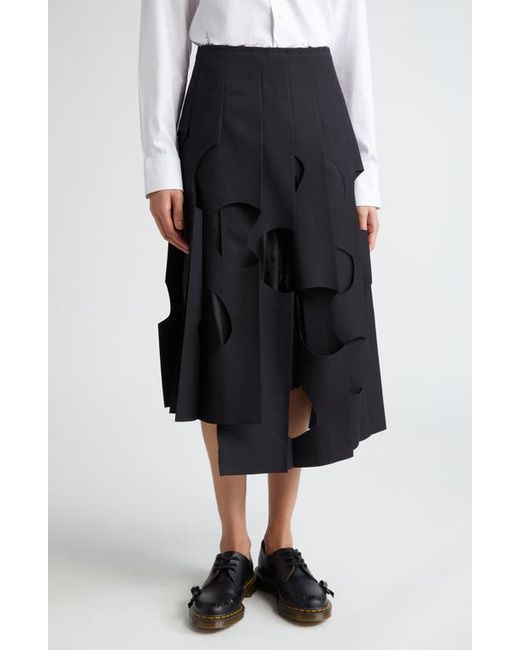 Comme Des Garçons Pleated Cutout Twill Midi Skirt