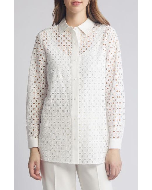 AK Anne Klein Eyelet Embroidered Cotton Button-Up Shirt