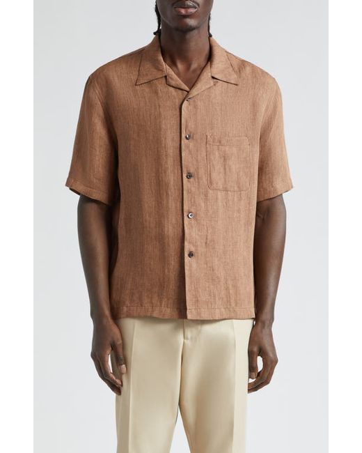 Palm Angels Linen Button-Up Bowling Shirt