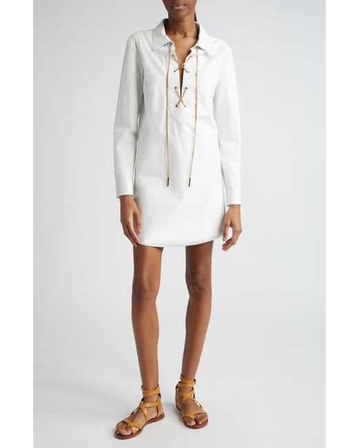 Michael Kors Collection Lace-Up Chain Long Sleeve Leather Shirtdress