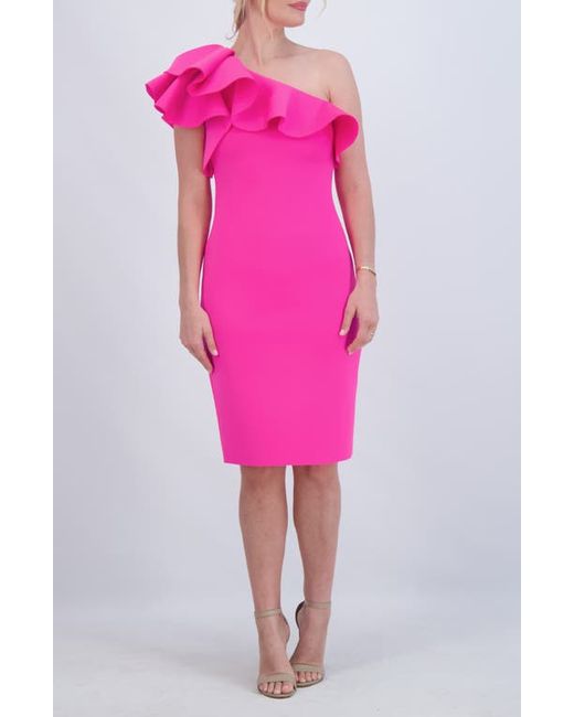 Eliza J One-Shoulder Ruffle Neck Midi Dress