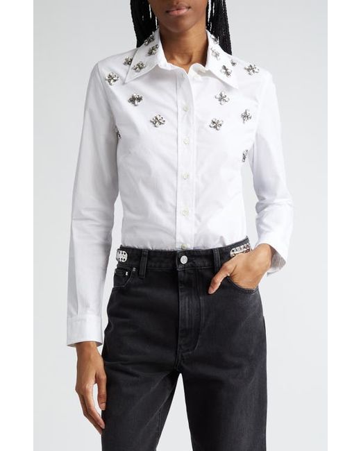 Rabanne Crystal Beaded Poplin Button-Up Shirt