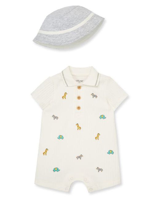 Little Me Safari Cotton Blend Romper Hat Set