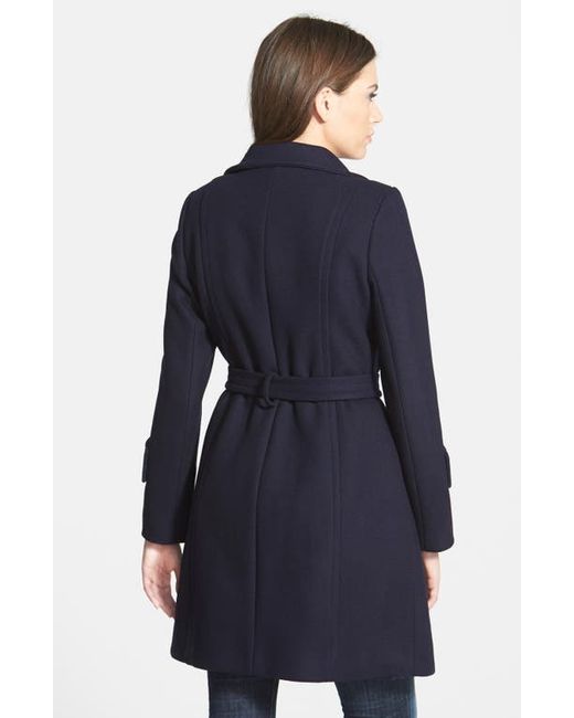 Elie Tahari India Stand Collar Belted Wool Blend Coat
