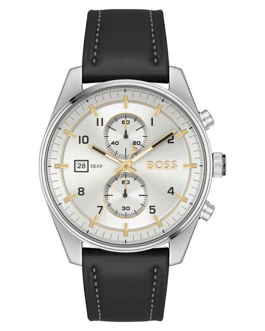Boss Skytraveller Chronograph Leather Strap Watch 44mm