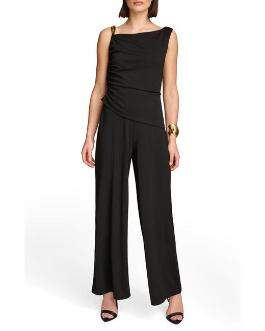 Dkny Poly Ruched Sleeveless Wide Leg Jumpsuit