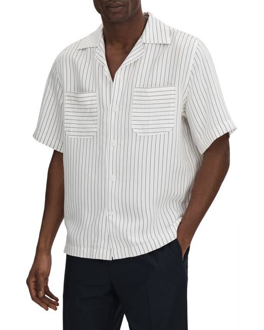 Reiss Anchor Stripe Camp Shirt White/Navy