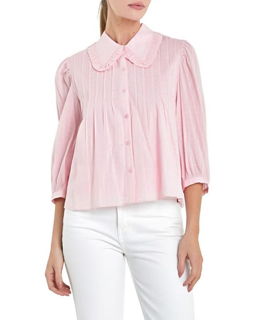 English Factory Ruffle Collar Cotton Blend Button-Up Shirt