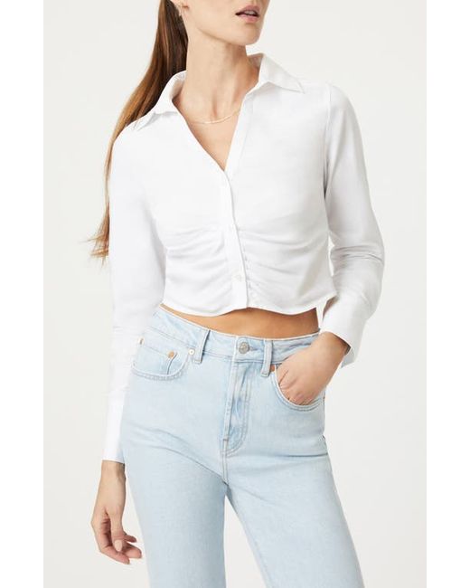 Mavi Jeans Ruched Crop Cotton Button-Up Shirt