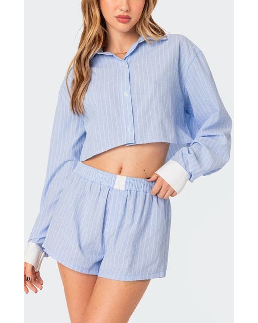 Edikted Lea Stripe Crop Button-Up Shirt
