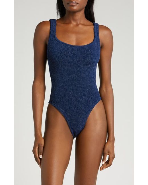 Hunza G Textured Square Neck One-Piece Swimsuit Navy