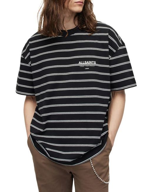 AllSaints Underground Stripe Cotton Graphic T-Shirt Jet Black/Chalk