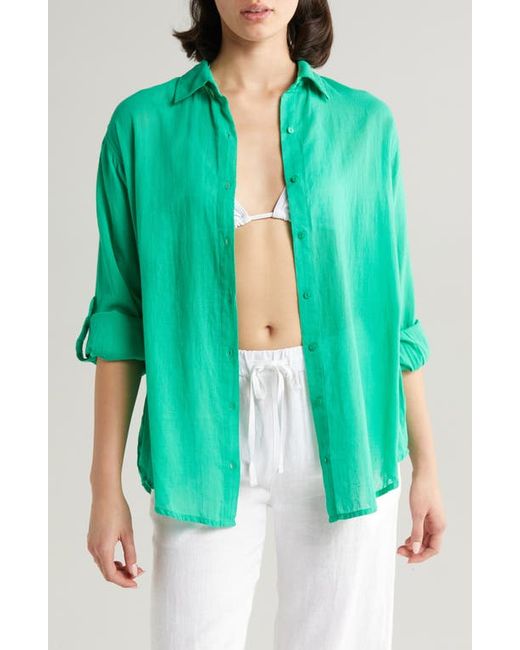 Elan Cotton Button-Up Cover-Up Shirt