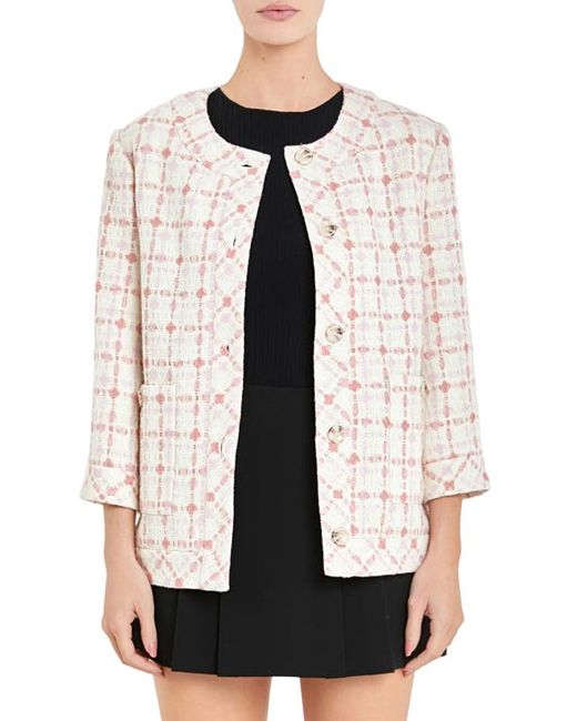 English Factory Boxy Tweed Jacket Ivory/Pink Multi