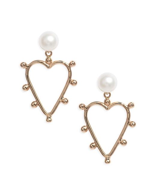 Poppy Finch Pearl Heart Drop Earrings Pearl/14K Gold