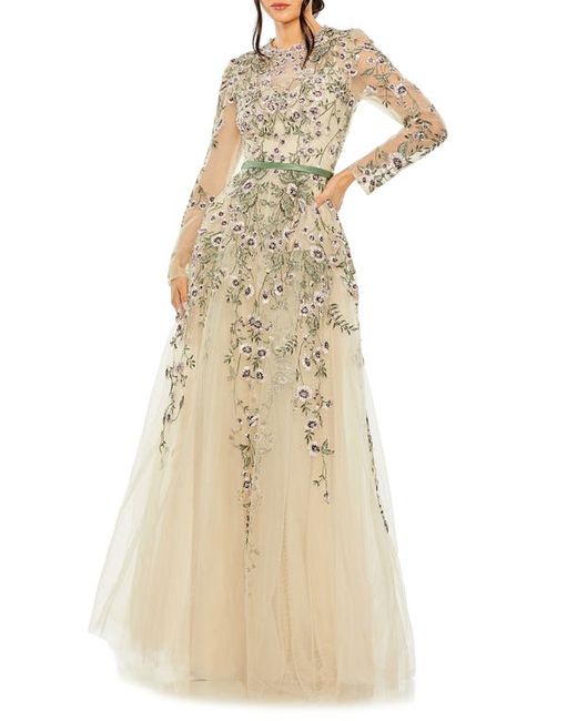 Mac Duggal Embellished Floral Long Sleeve Gown