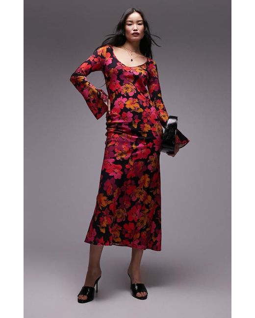 TopShop Lea Floral Long Sleeve Midi Dress