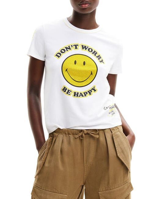 Desigual SMILEY Rhinestone Embellished Stretch Cotton Graphic T-Shirt