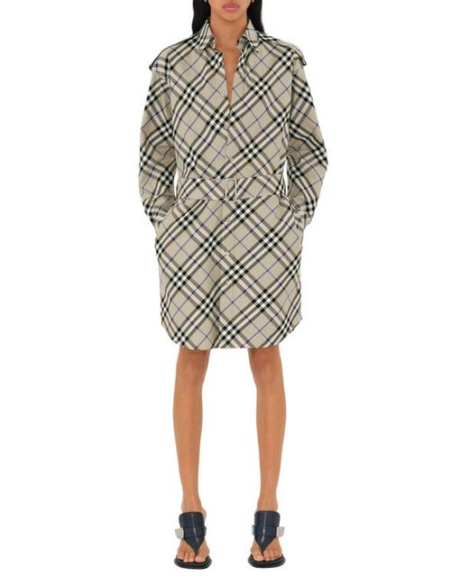 Burberry Check Long Sleeve Belted Cotton Twill Shirtdress