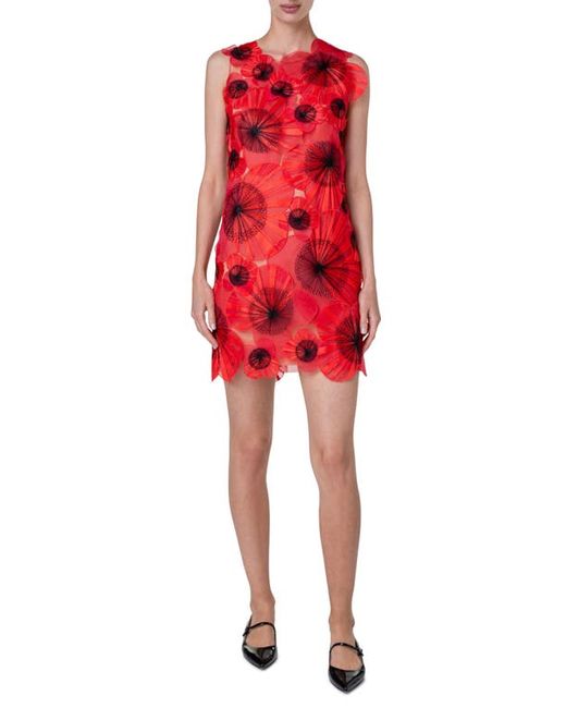 Akris 3D Poppy Appliqué Tulle Sheath Dress