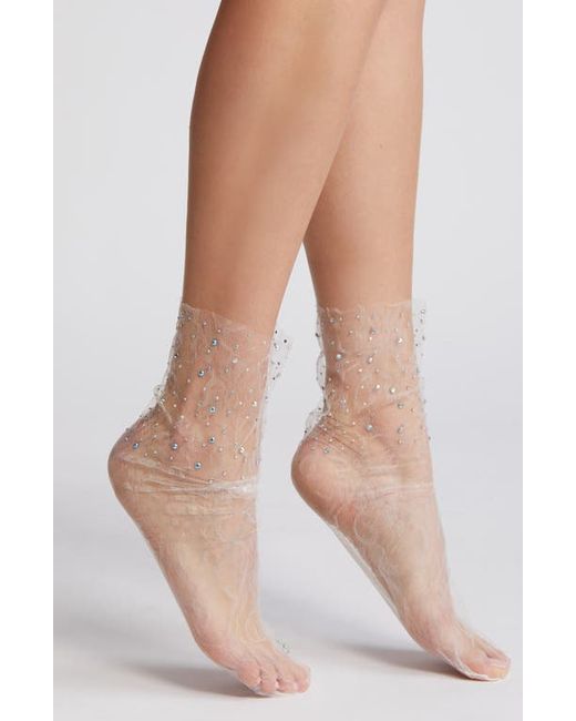 High Heel Jungle Crystal Lace Slouchy Sheer Tulle Socks
