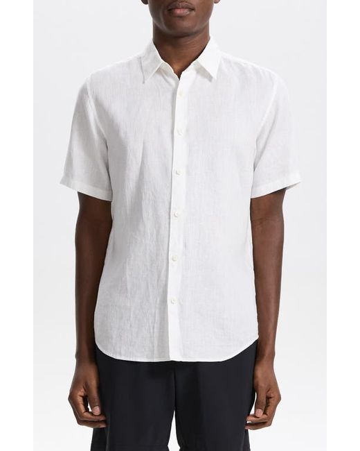 Theory Irving Solid Short Sleeve Linen Button-Up Shirt